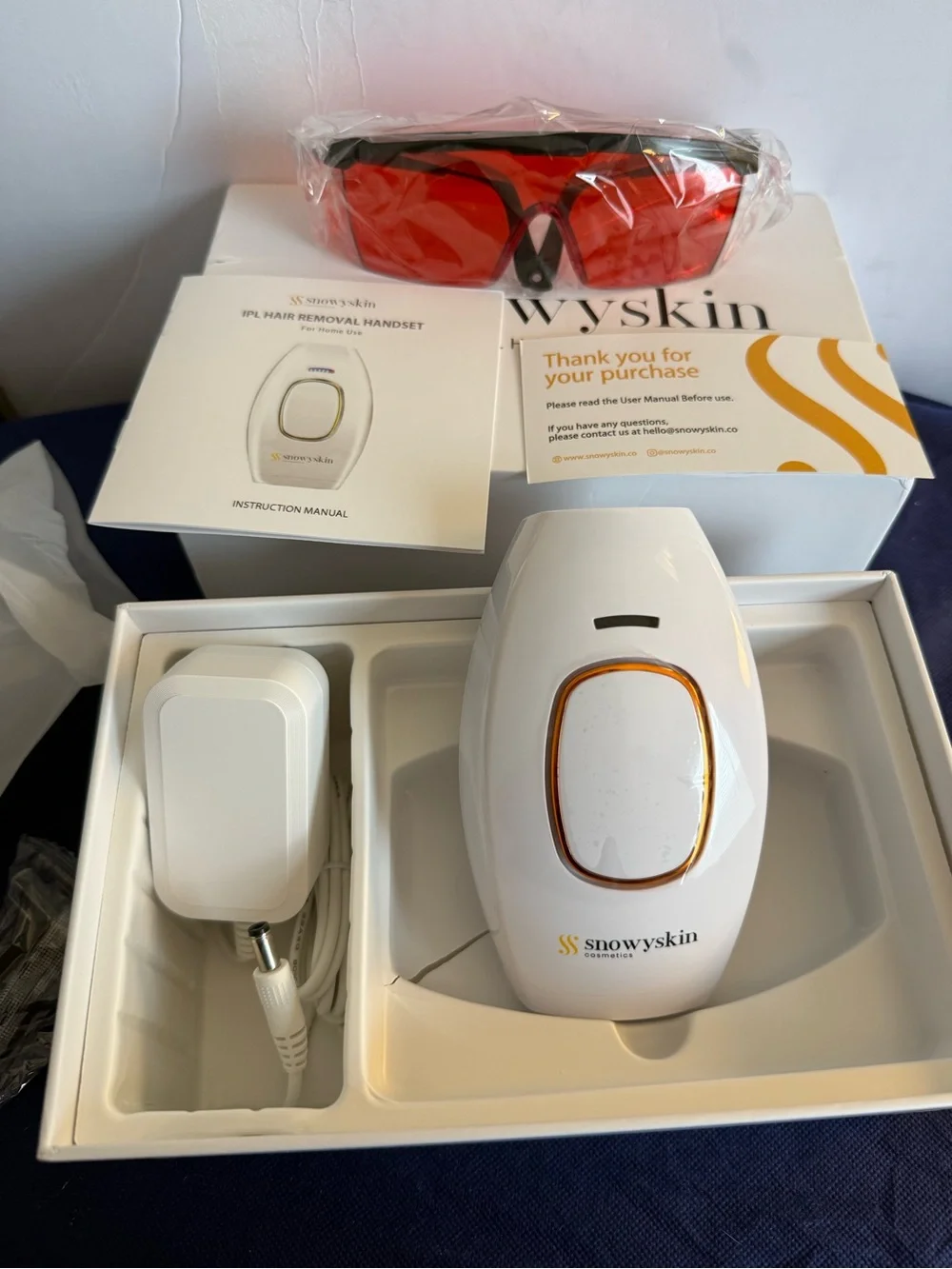 SnowySkin Advanced IPL Hair Removal Handset White Gold At Home Device Open Box